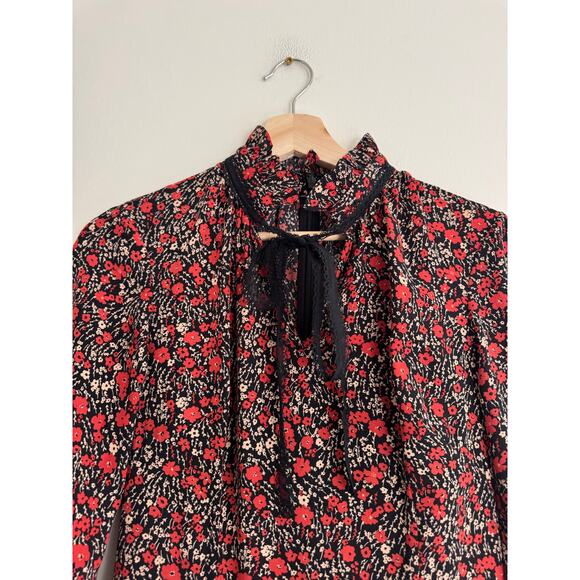 MIKAEL AGHAL Red Black Long Sleeve Mini Dress Size 2 - Picture 3 of 7